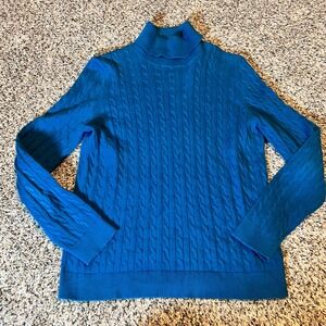 Lands End Women Blue Cable Knit Turtleneck Sweater Size M